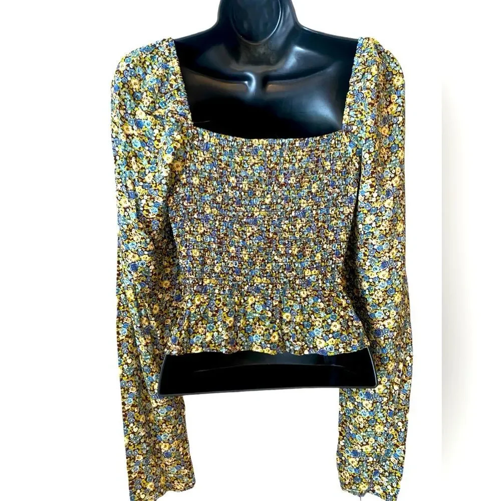 Reformation floral L/S crop top | milkmaid top | Back to School NWOT L